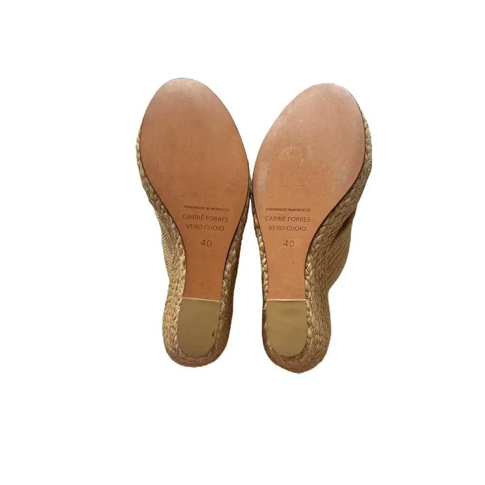 Carrie Forbes Women Sandals Size 40 Lina Wedge Mules Natural NWB